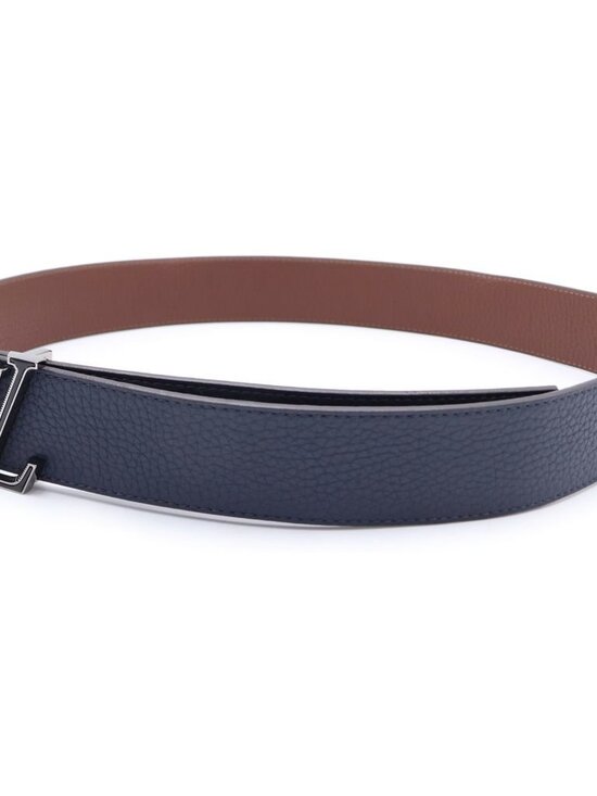 Louis Vuitton LV Tilt Reverse Leather Belt Navy Brown 95 38 Silver main image 4